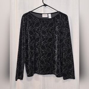 Liz Claiborne Black Velvet Burnout Paisley Long Sleeve Top